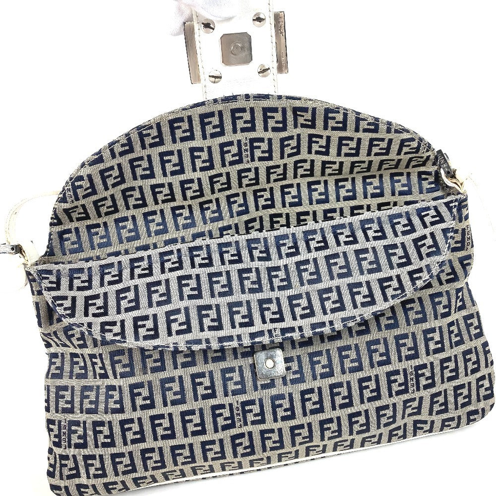 FENDI Zucchino logo flap Bag, shoulder bag, flap bag Shoulder Bag Leather/Canvas Navy/White Used