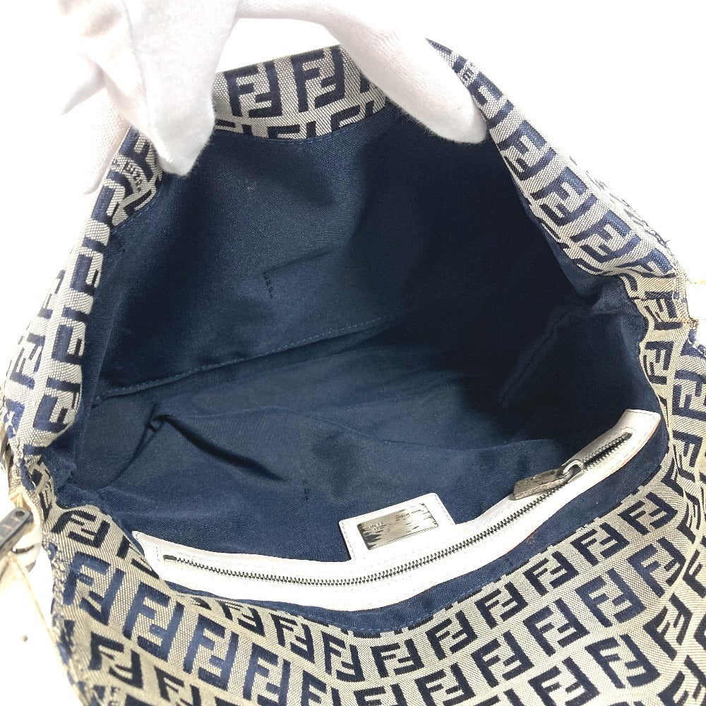 FENDI Zucchino logo flap Bag, shoulder bag, flap bag Shoulder Bag Leather/Canvas Navy/White Used