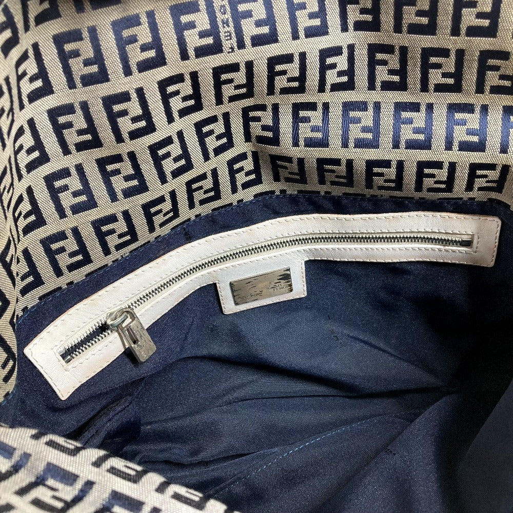 FENDI Zucchino logo flap Bag, shoulder bag, flap bag Shoulder Bag Leather/Canvas Navy/White Used