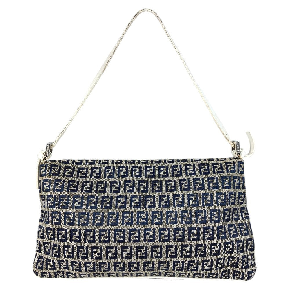 FENDI Zucchino logo flap Bag, shoulder bag, flap bag Shoulder Bag Leather/Canvas Navy/White Used