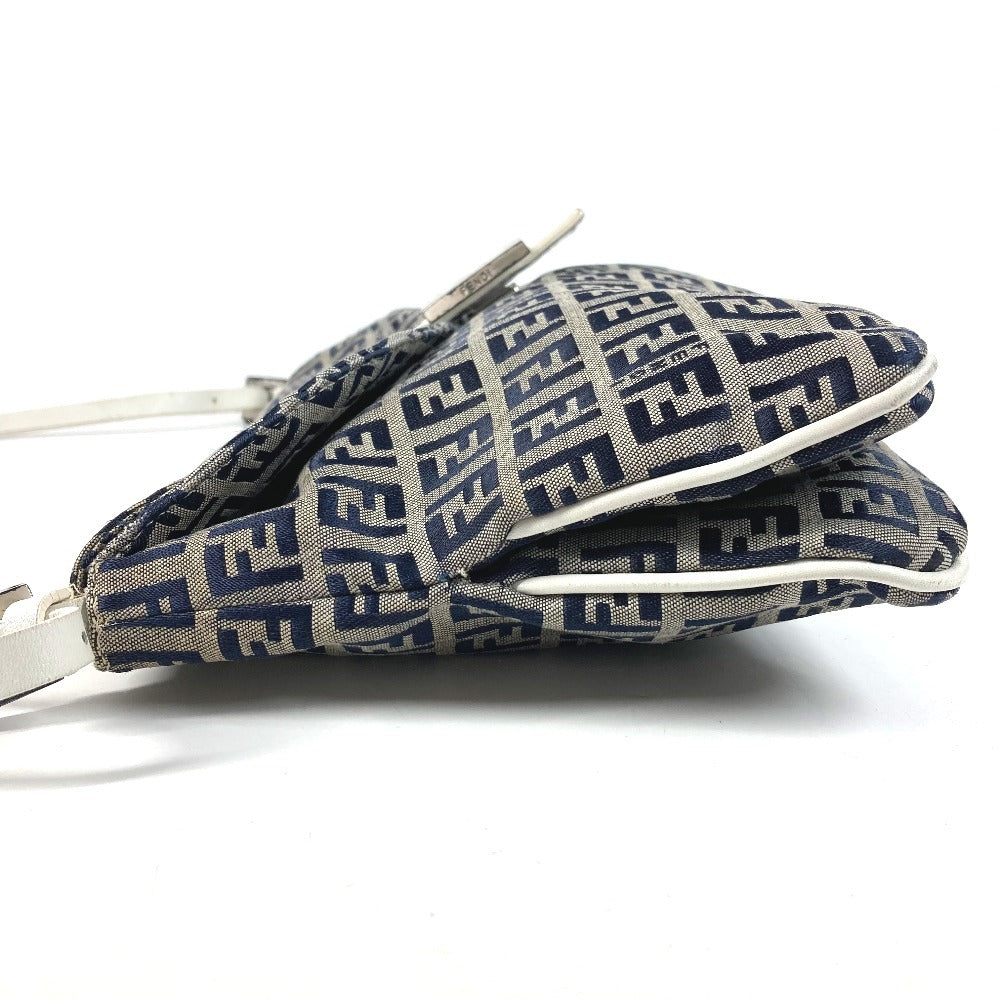 FENDI Zucchino logo flap Bag, shoulder bag, flap bag Shoulder Bag Leather/Canvas Navy/White Used