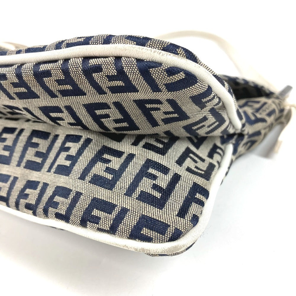 FENDI Zucchino logo flap Bag, shoulder bag, flap bag Shoulder Bag Leather/Canvas Navy/White Used