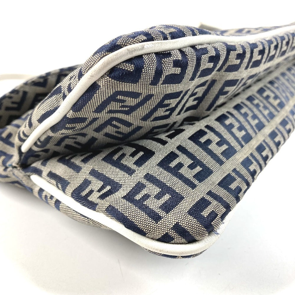 FENDI Zucchino logo flap Bag, shoulder bag, flap bag Shoulder Bag Leather/Canvas Navy/White Used