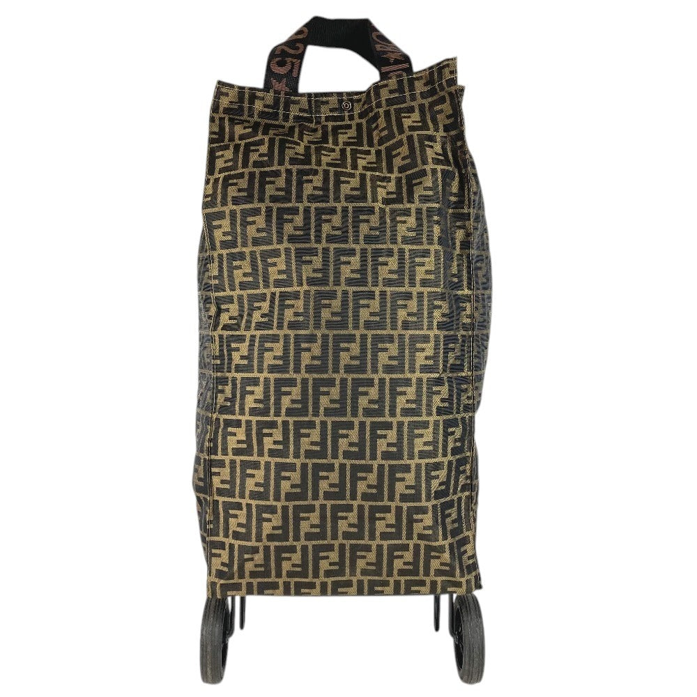 FENDI Vintage 2-wheeled vehicle Zucca Folding suitcase, carry case, bag Carry Bag Canvas khaki/Black Used