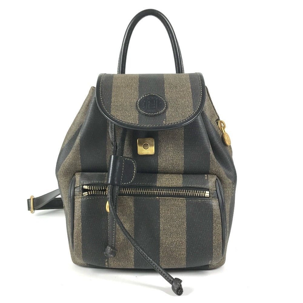 FENDI vintage Pecan logo bag backpack Backpack PVC/Leather khaki/Black Used
