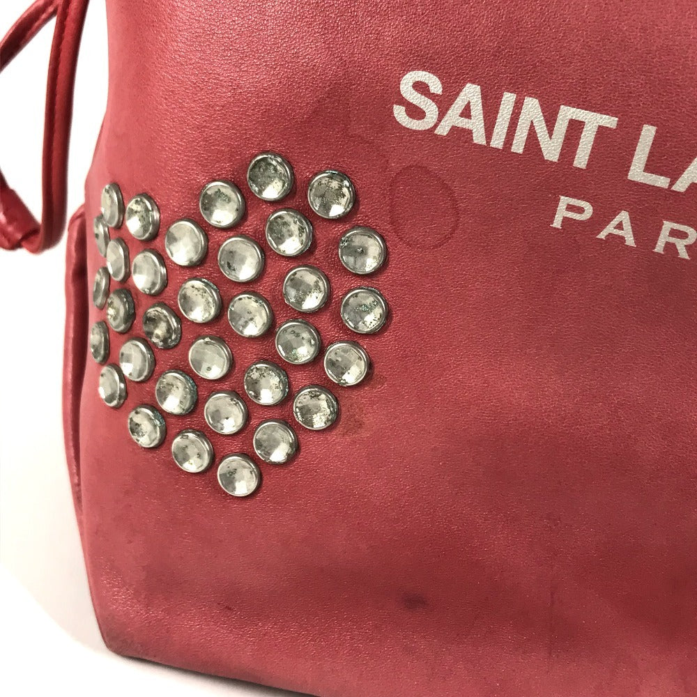 SAINT LAURENT PARIS 538448 Teddy Stud Logo Heart Star Bag, Crossbody Chain Bag, Drawstring Bag Shoulder Bag Leather Red Used