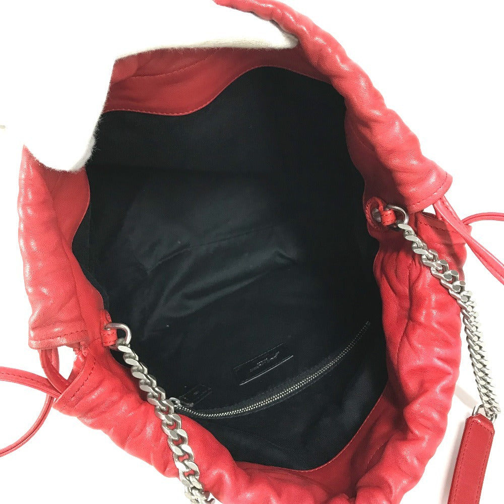 SAINT LAURENT PARIS 538448 Teddy Stud Logo Heart Star Bag, Crossbody Chain Bag, Drawstring Bag Shoulder Bag Leather Red Used