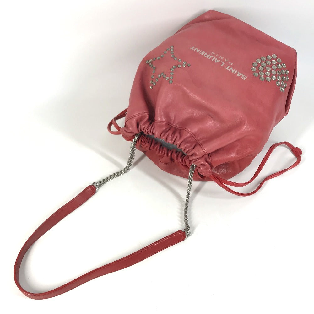 SAINT LAURENT PARIS 538448 Teddy Stud Logo Heart Star Bag, Crossbody Chain Bag, Drawstring Bag Shoulder Bag Leather Red Used