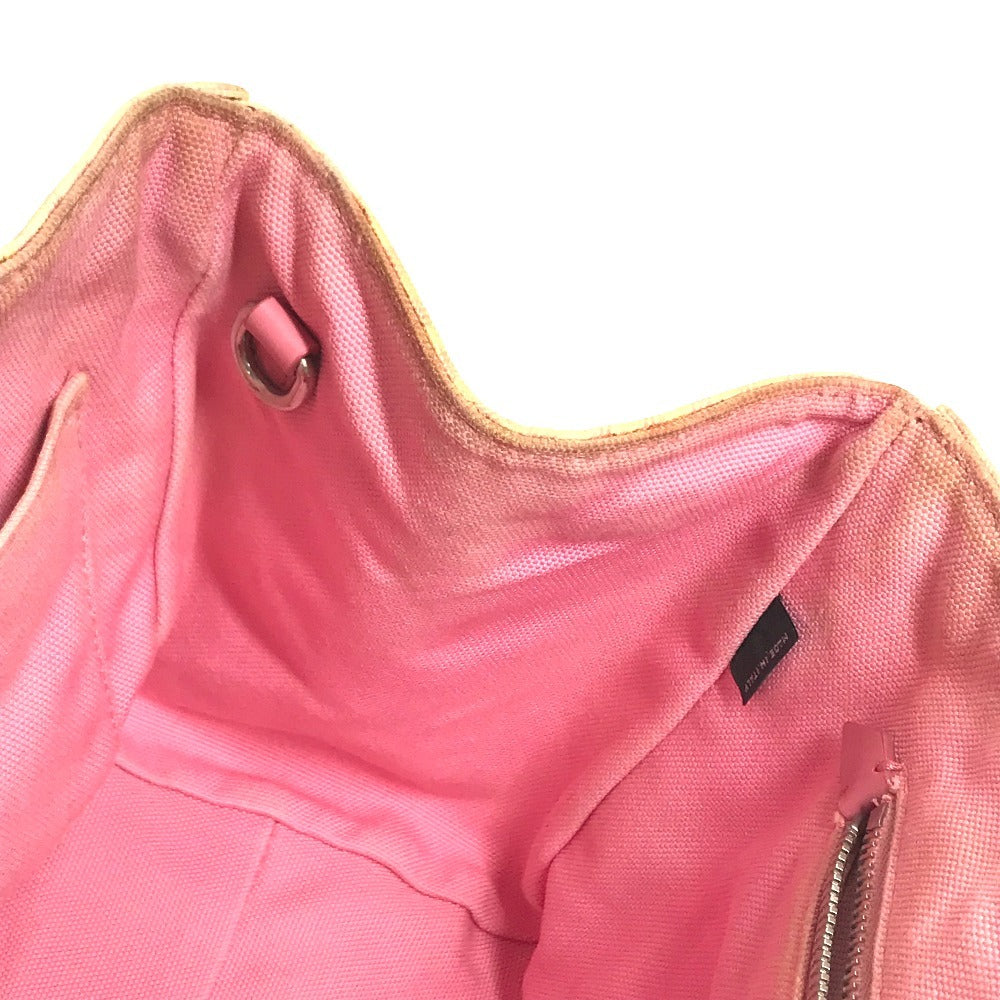 MIUMIU ロゴ Check Bag Tote Bag Hand Bag Leather/Canvas pink/White Used