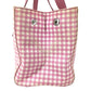 MIUMIU ロゴ Check Bag Tote Bag Hand Bag Leather/Canvas pink/White Used