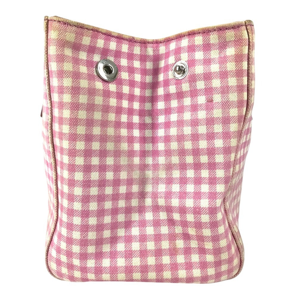 MIUMIU ロゴ Check Bag Tote Bag Hand Bag Leather/Canvas pink/White Used
