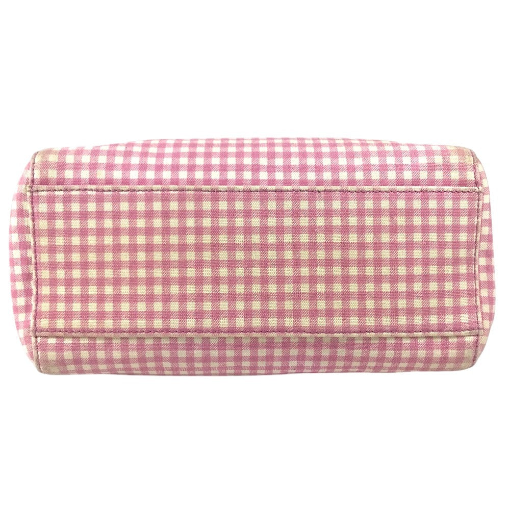 MIUMIU ロゴ Check Bag Tote Bag Hand Bag Leather/Canvas pink/White Used