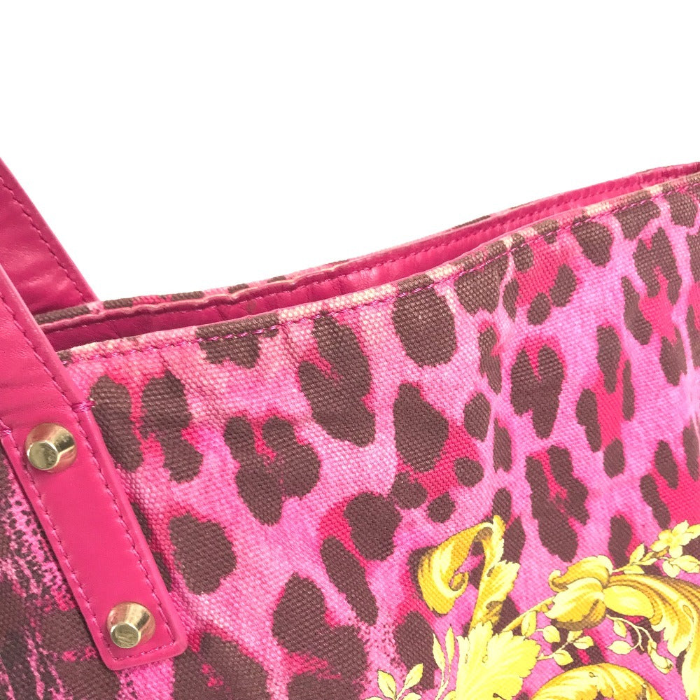 VERSACE Logo Bag Tote Bag shawl Shoulder Bag Leather/Canvas pink/Yellow Based Used