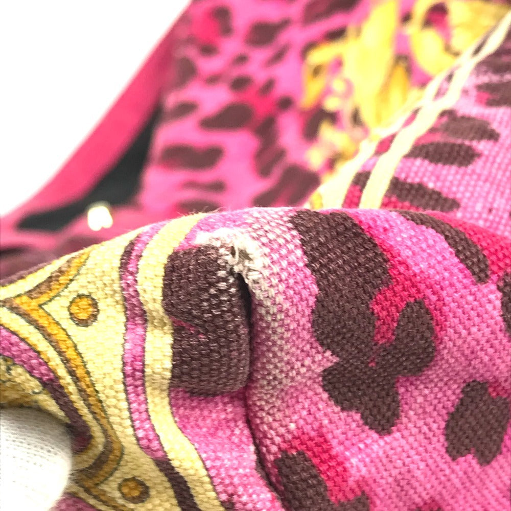 VERSACE Logo Bag Tote Bag shawl Shoulder Bag Leather/Canvas pink/Yellow Based Used