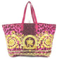 VERSACE Logo Bag Tote Bag shawl Shoulder Bag Leather/Canvas pink/Yellow Based Used