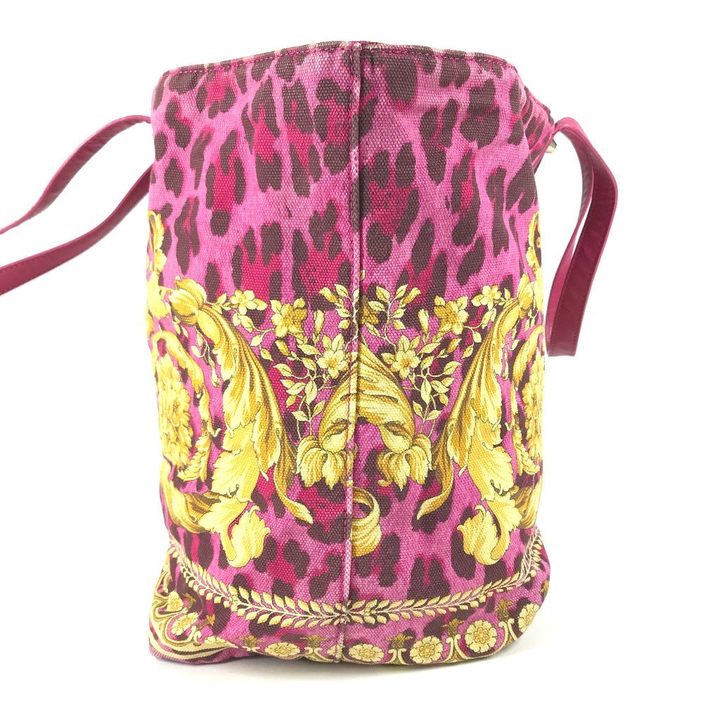 VERSACE Logo Bag Tote Bag shawl Shoulder Bag Leather/Canvas pink/Yellow Based Used