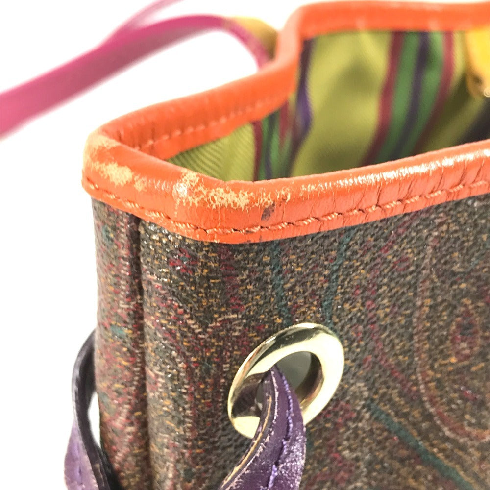ETRO Paisley pattern logo Bag Tote Bag shawl Shoulder Bag PVC/Leather Brown Used