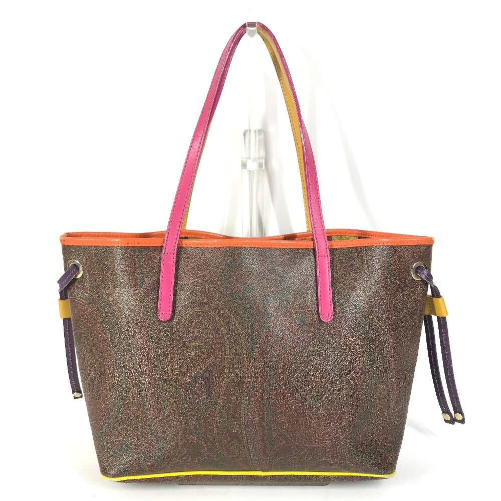 ETRO Paisley pattern logo Bag Tote Bag shawl Shoulder Bag PVC/Leather Brown Used
