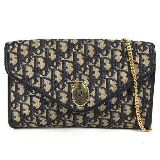 Dior vintage Trotter logo Shoulder bag, flap shoulder bag, 2-way bag, clutch bag Shoulder Bag Leather/Canvas Navy Used