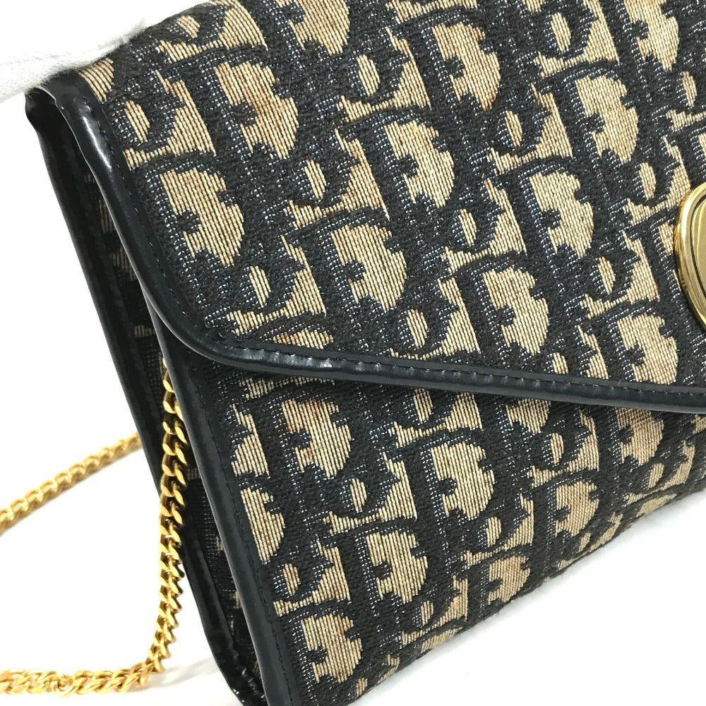 Dior vintage Trotter logo Shoulder bag, flap shoulder bag, 2-way bag, clutch bag Shoulder Bag Leather/Canvas Navy Used