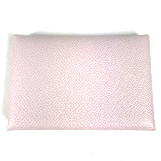 HERMES Business Card Holder Pass Case Calvi Duo Calvi Duo Card Case Coin Compartment Wallet coin purse Folded wallet Epsom mauve pail pink Used