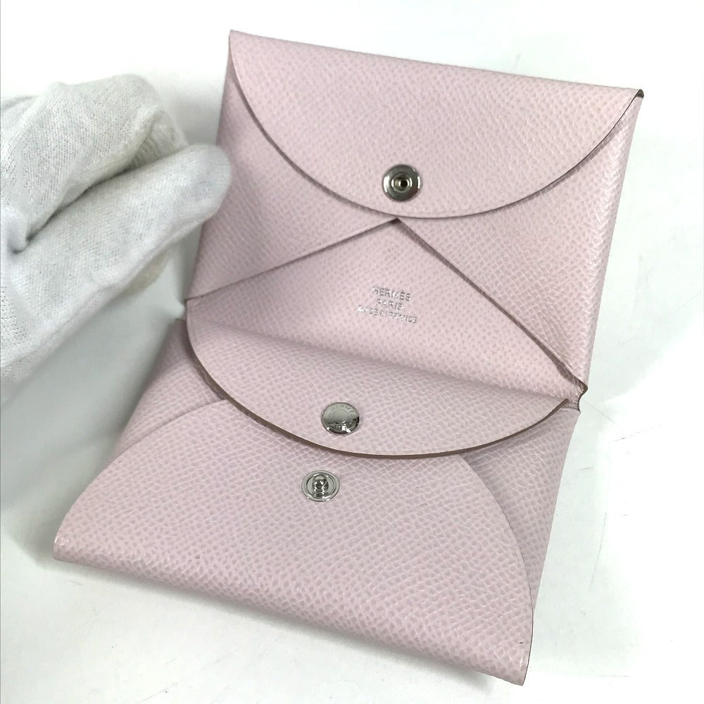 HERMES Business Card Holder Pass Case Calvi Duo Calvi Duo Card Case Coin Compartment Wallet coin purse Folded wallet Epsom mauve pail pink Used