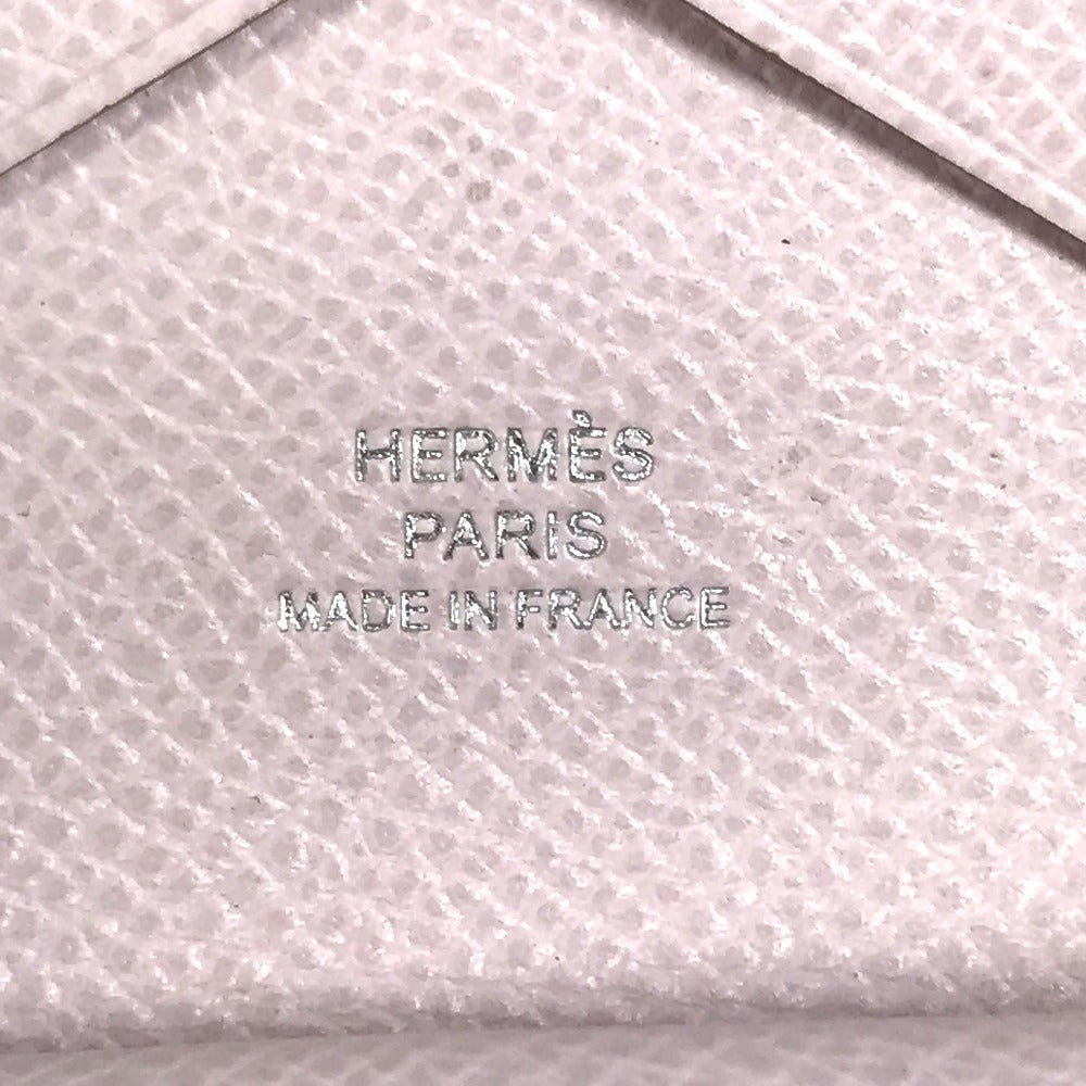 HERMES Business Card Holder Pass Case Calvi Duo Calvi Duo Card Case Coin Compartment Wallet coin purse Folded wallet Epsom mauve pail pink Used