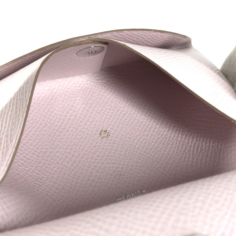 HERMES Business Card Holder Pass Case Calvi Duo Calvi Duo Card Case Coin Compartment Wallet coin purse Folded wallet Epsom mauve pail pink Used