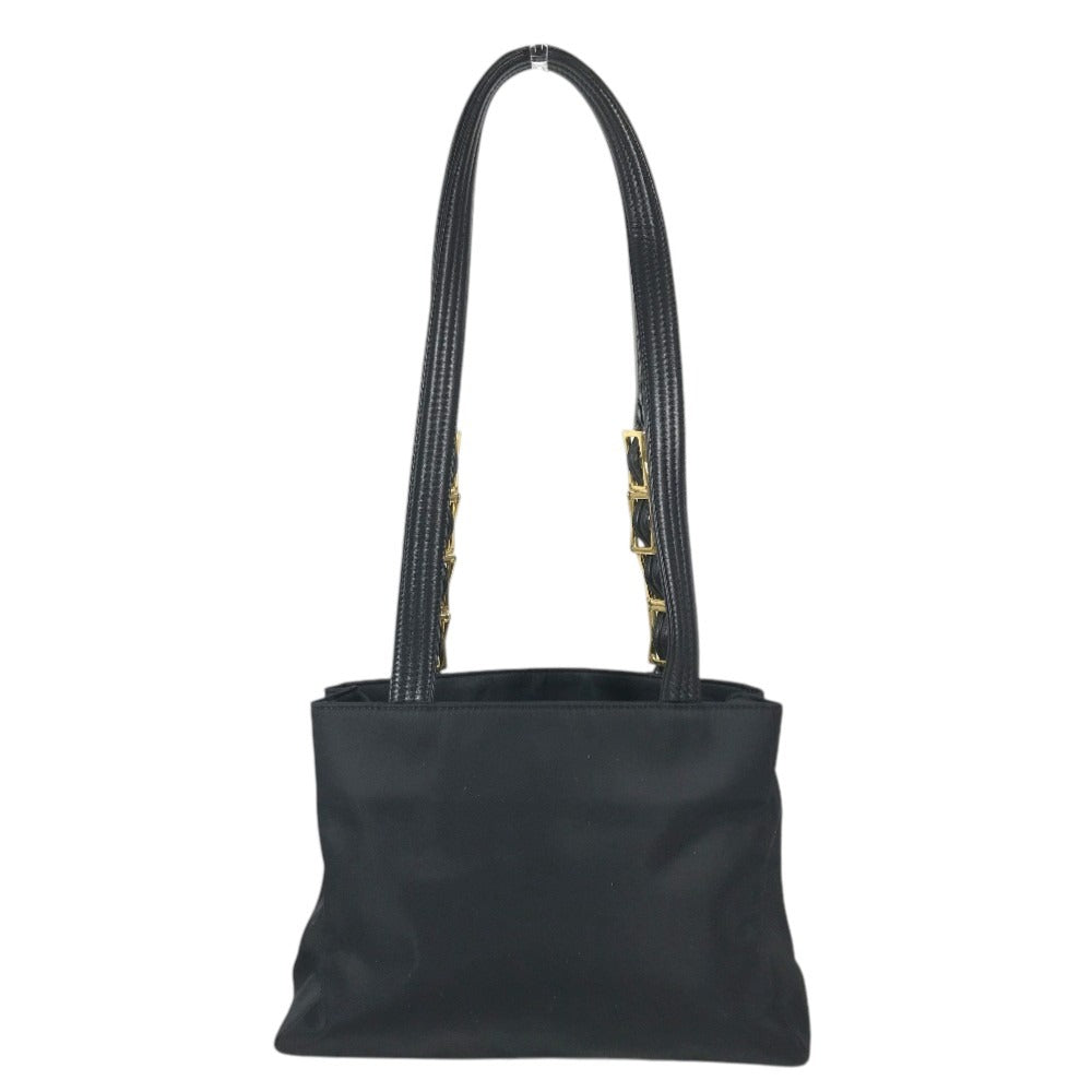 VERSACE vintage Logo Sunburst Chain Bag Shoulder Bag Tote Bag Double Chain Shoulder Bag Nylon / Leather Black/Gold Used