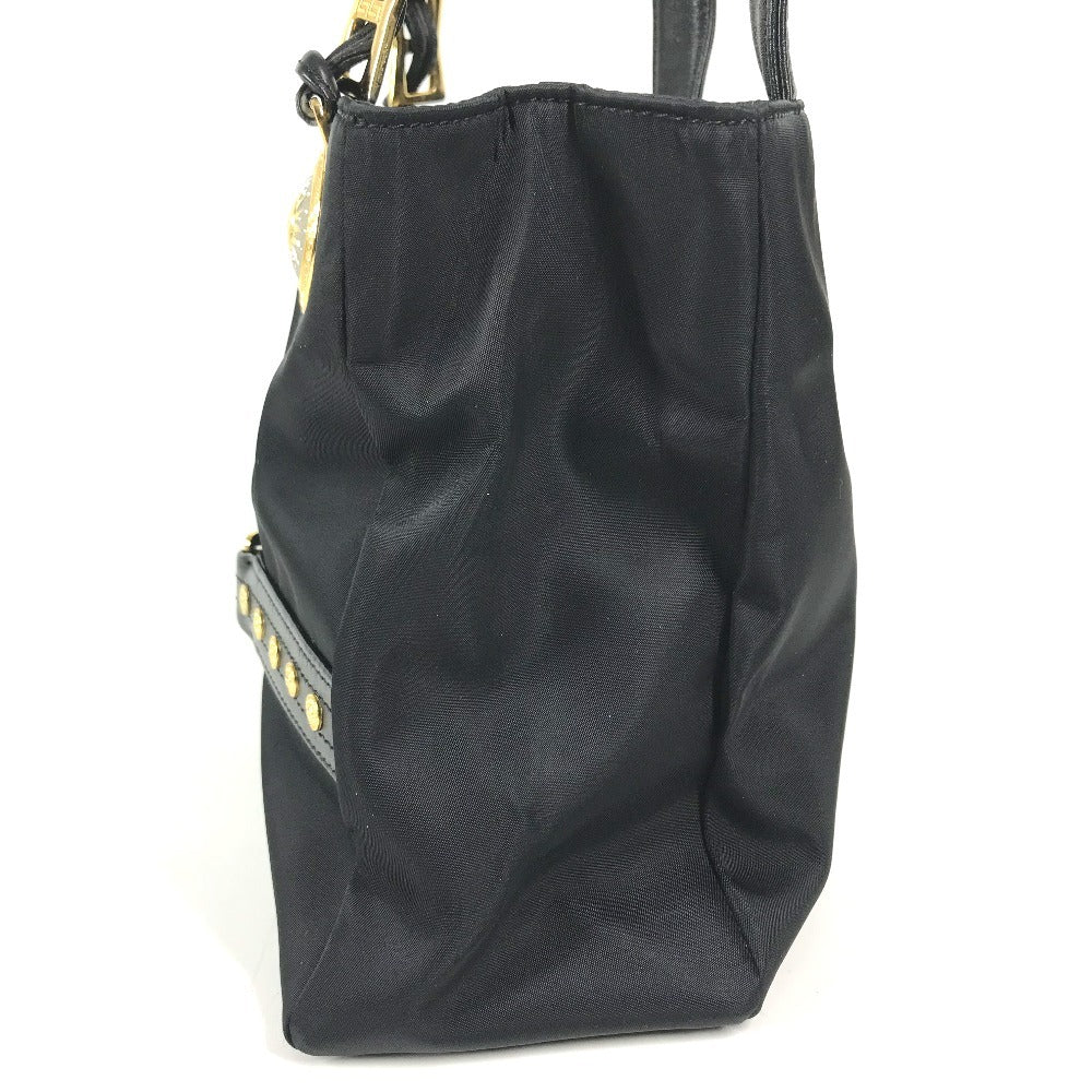 VERSACE vintage Logo Sunburst Chain Bag Shoulder Bag Tote Bag Double Chain Shoulder Bag Nylon / Leather Black/Gold Used