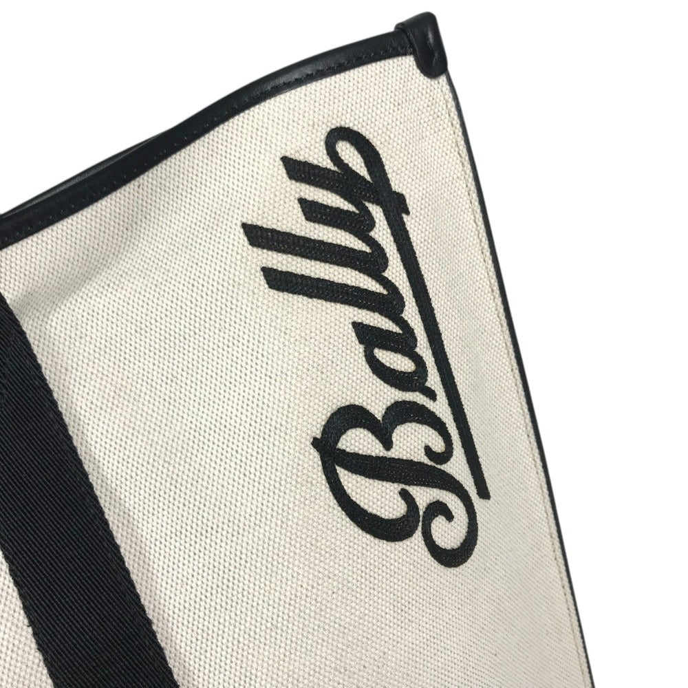 BALLY Logo Bicolor Shoulder Bag Tote Bag Shoulder Bag Leather/Canvas Black/Ivory Used