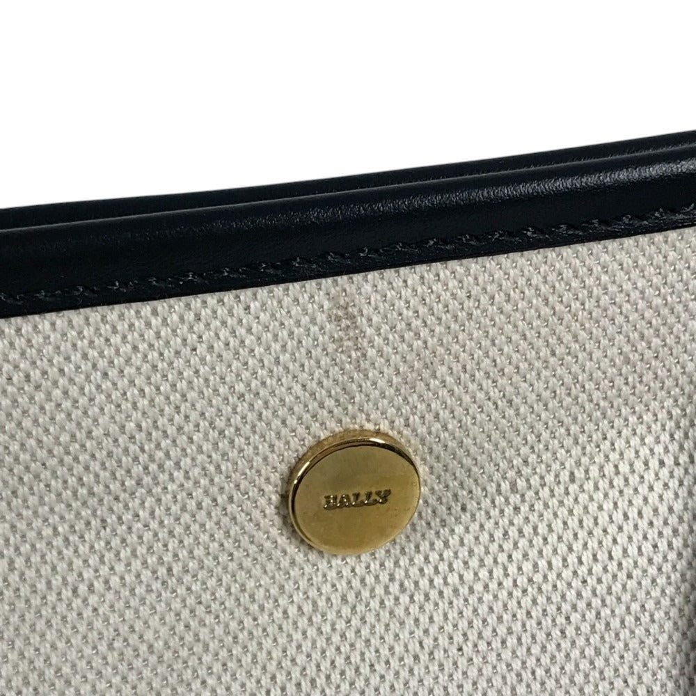 BALLY Logo Bicolor Shoulder Bag Tote Bag Shoulder Bag Leather/Canvas Black/Ivory Used