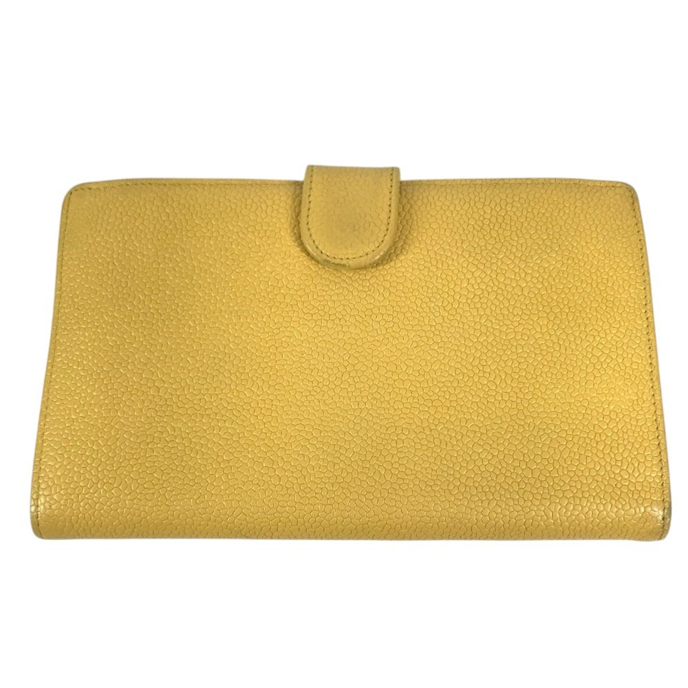 CHANEL Big Logo CC CC Mark long wallet bifold Long Wallet Caviar Leather yellow Used