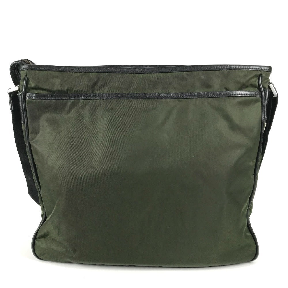 PRADA triangle logo triangle logo plate Crossbody bag Shoulder Bag Nylon / Leather khaki/Black Used