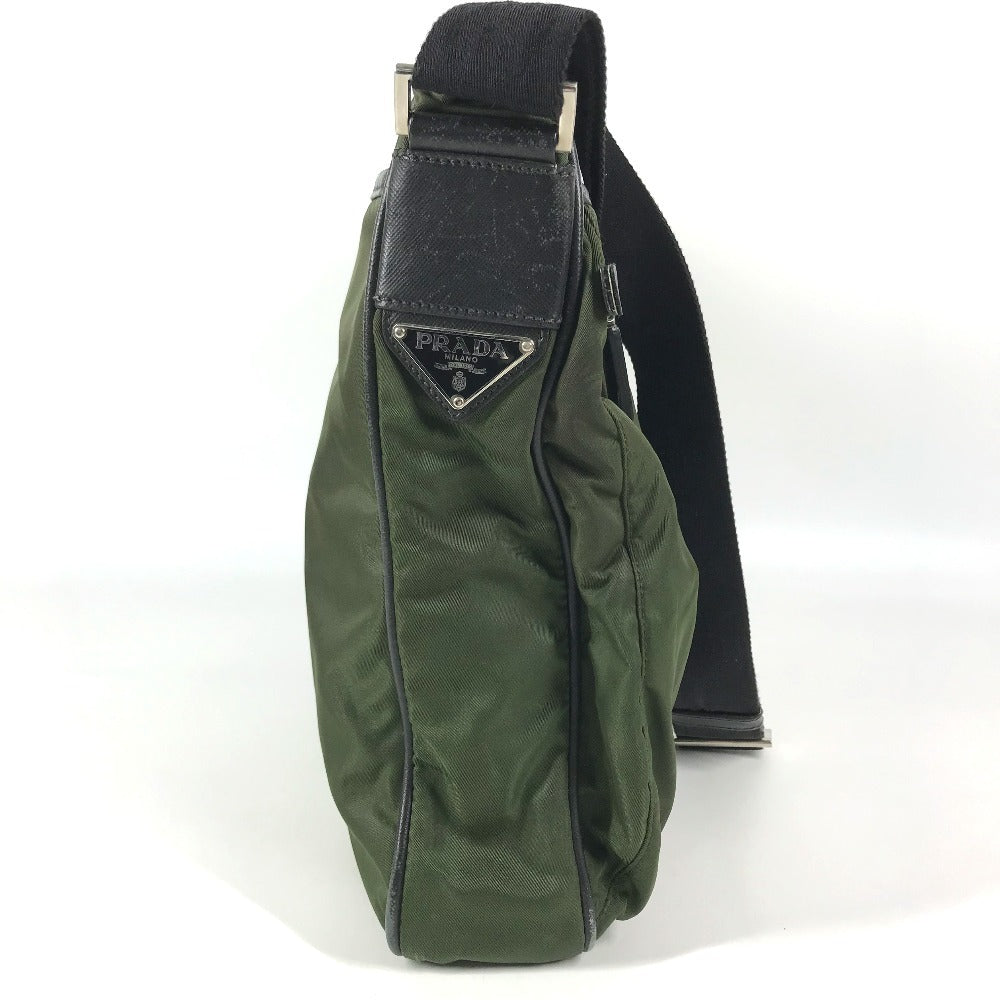 PRADA triangle logo triangle logo plate Crossbody bag Shoulder Bag Nylon / Leather khaki/Black Used