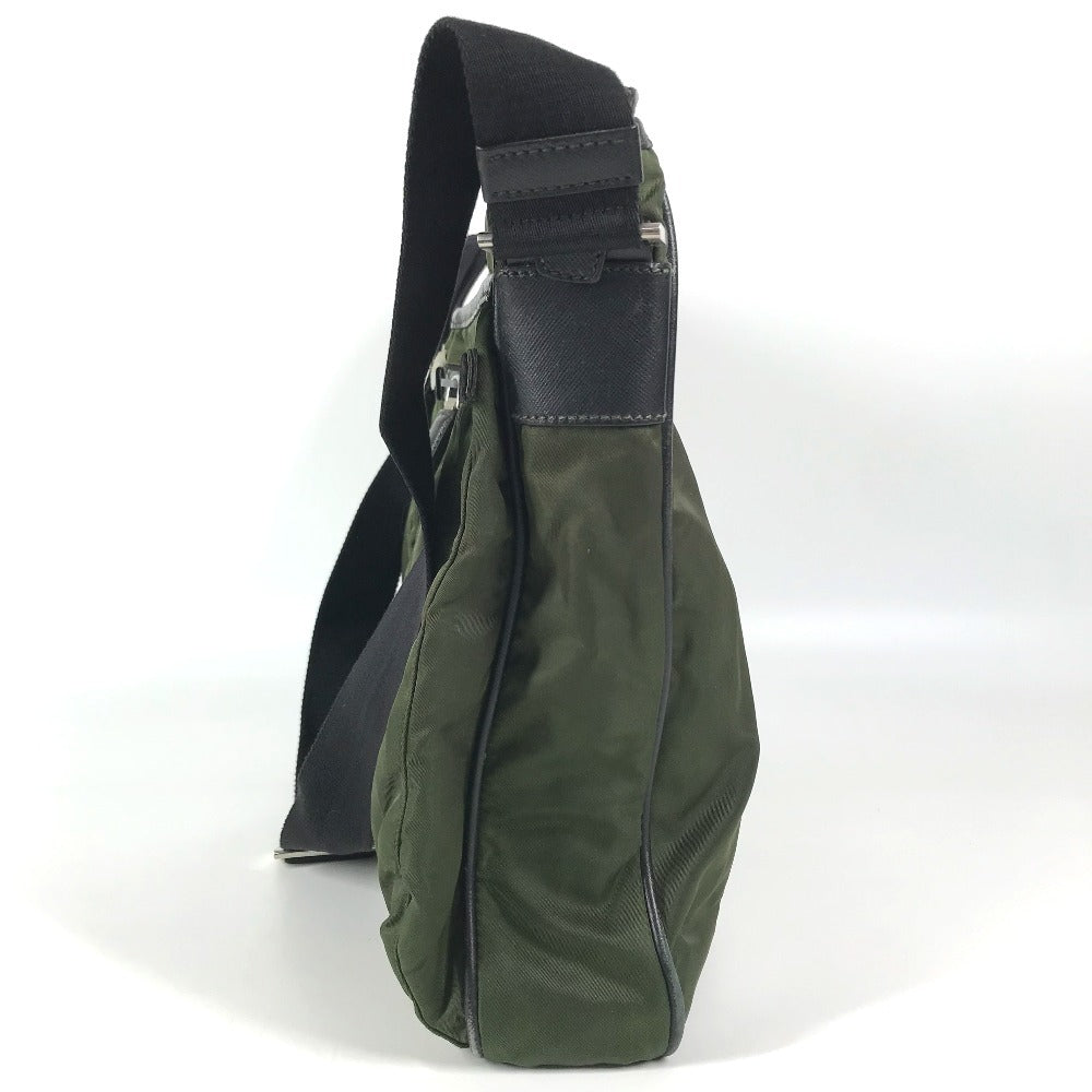 PRADA triangle logo triangle logo plate Crossbody bag Shoulder Bag Nylon / Leather khaki/Black Used