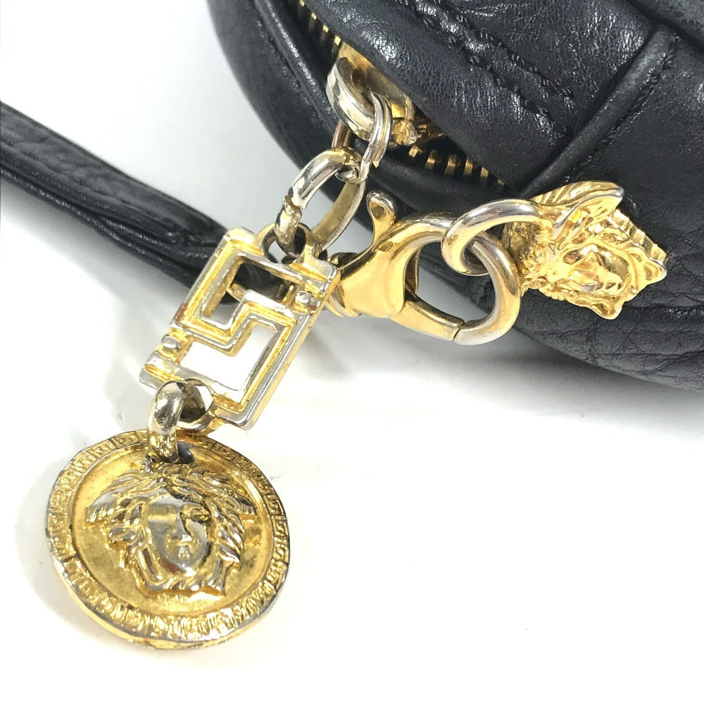 VERSACE vintage Logo Big Medusa Crossbody bag Pochette Shoulder Bag Leather Black/Gold Used
