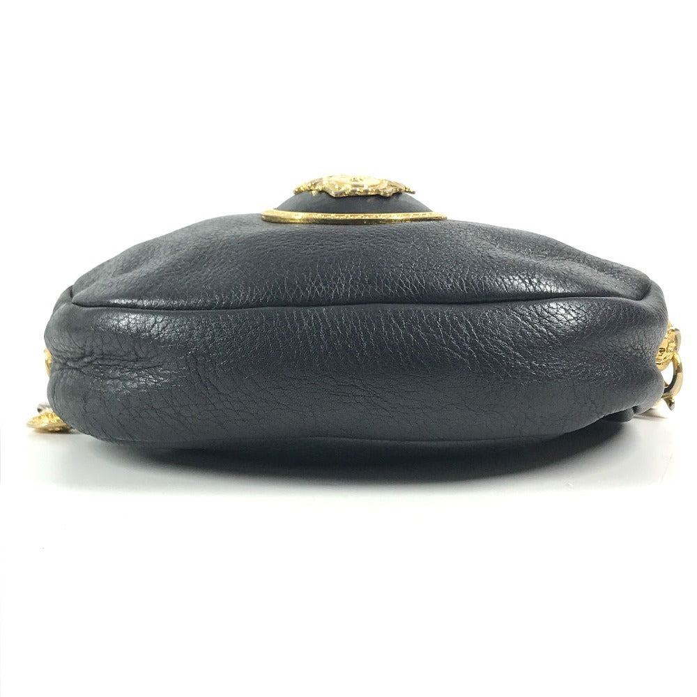 VERSACE vintage Logo Big Medusa Crossbody bag Pochette Shoulder Bag Leather Black/Gold Used