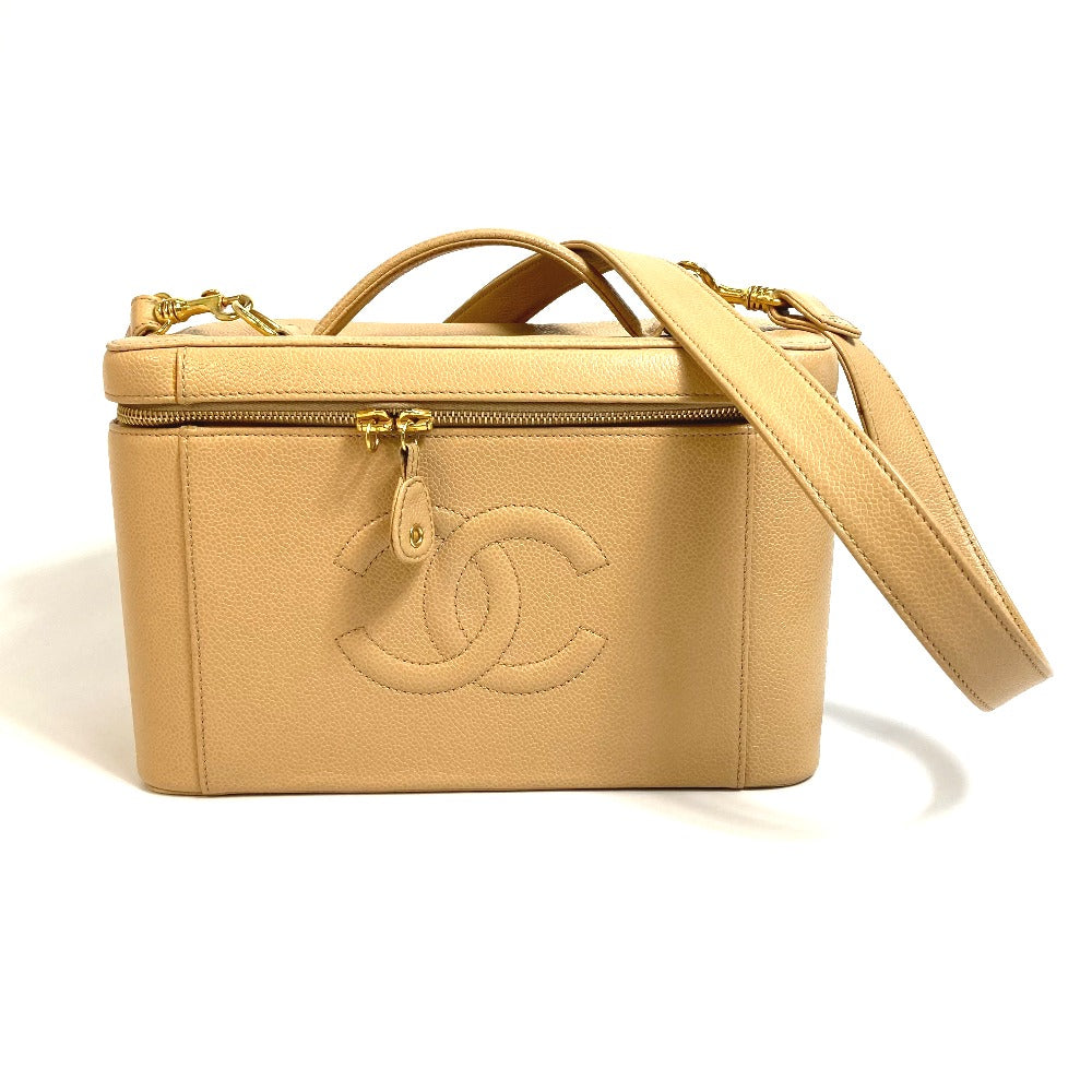 CHANEL CC ココマーク バニティバッグ カバン 2WAY ハンドバッグ 肩掛け 斜め掛け ショルダーバッグ キャビアスキン レディース ベージュ