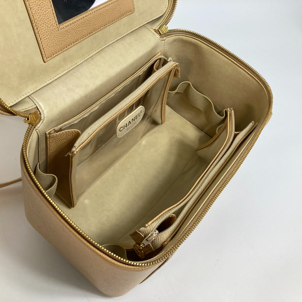 CHANEL CC ココマーク バニティバッグ カバン 2WAY ハンドバッグ 肩掛け 斜め掛け ショルダーバッグ キャビアスキン レディース ベージュ