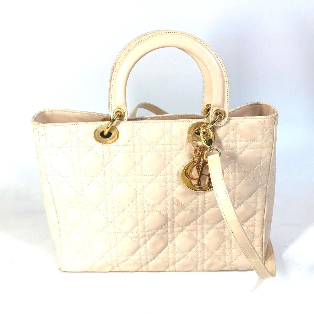 Dior Lady Dior Cannage 2-Way Shoulder Bag/Handbag in Patent Leather, Beige