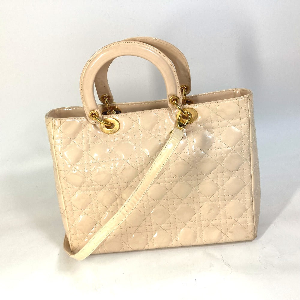 Dior Lady Dior Cannage 2-Way Shoulder Bag/Handbag in Patent Leather, Beige