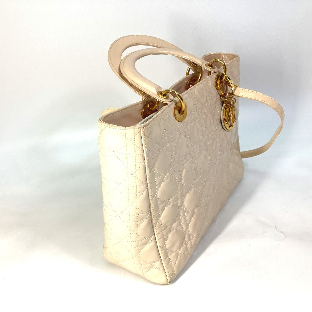 Dior Lady Dior Cannage 2-Way Shoulder Bag/Handbag in Patent Leather, Beige