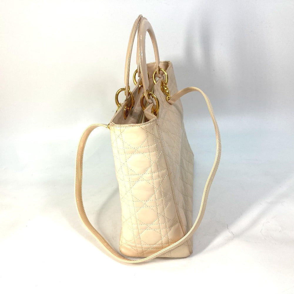 Dior Lady Dior Cannage 2-Way Shoulder Bag/Handbag in Patent Leather, Beige