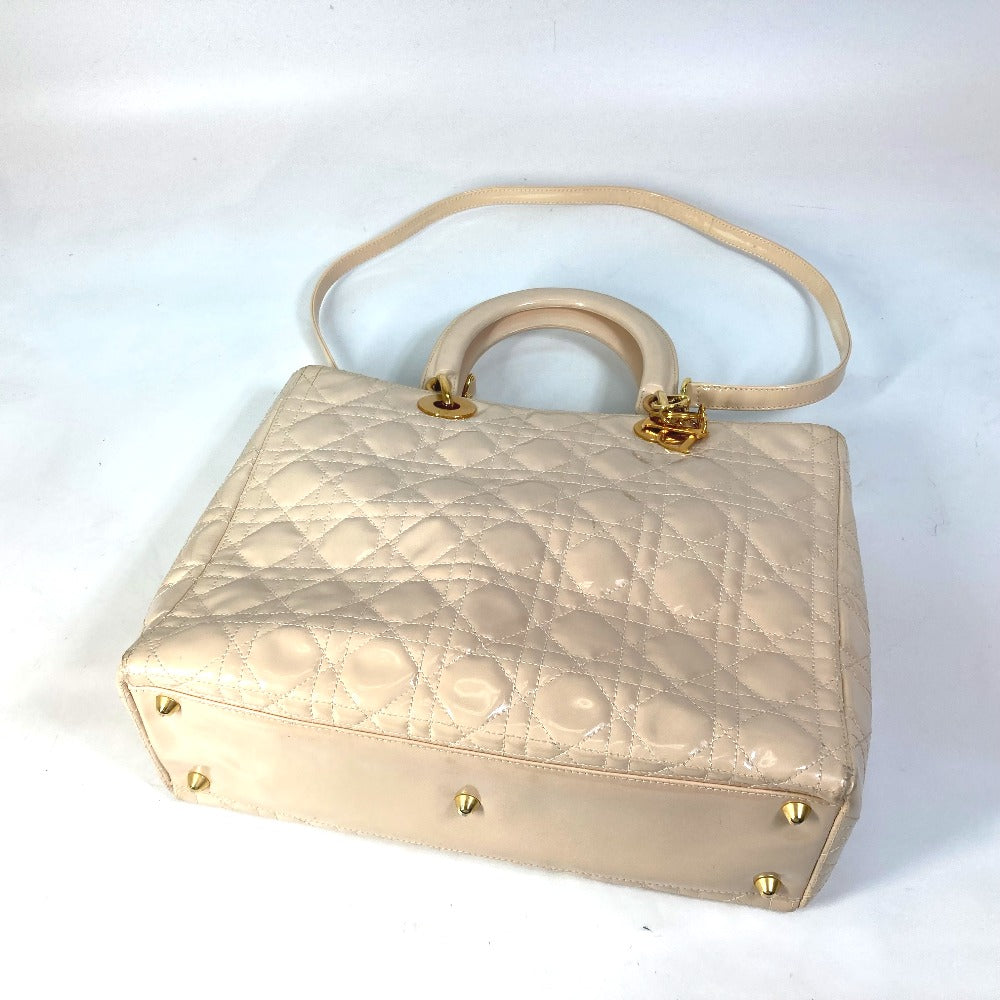Dior Lady Dior Cannage 2-Way Shoulder Bag/Handbag in Patent Leather, Beige