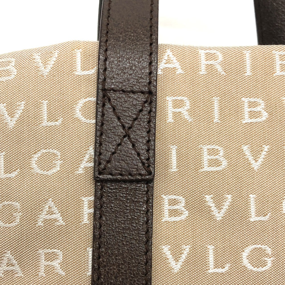 BVLGARI ロゴマニア トートバッグ ハンドバッグ キャンバス/レザー レディース ベージュ
