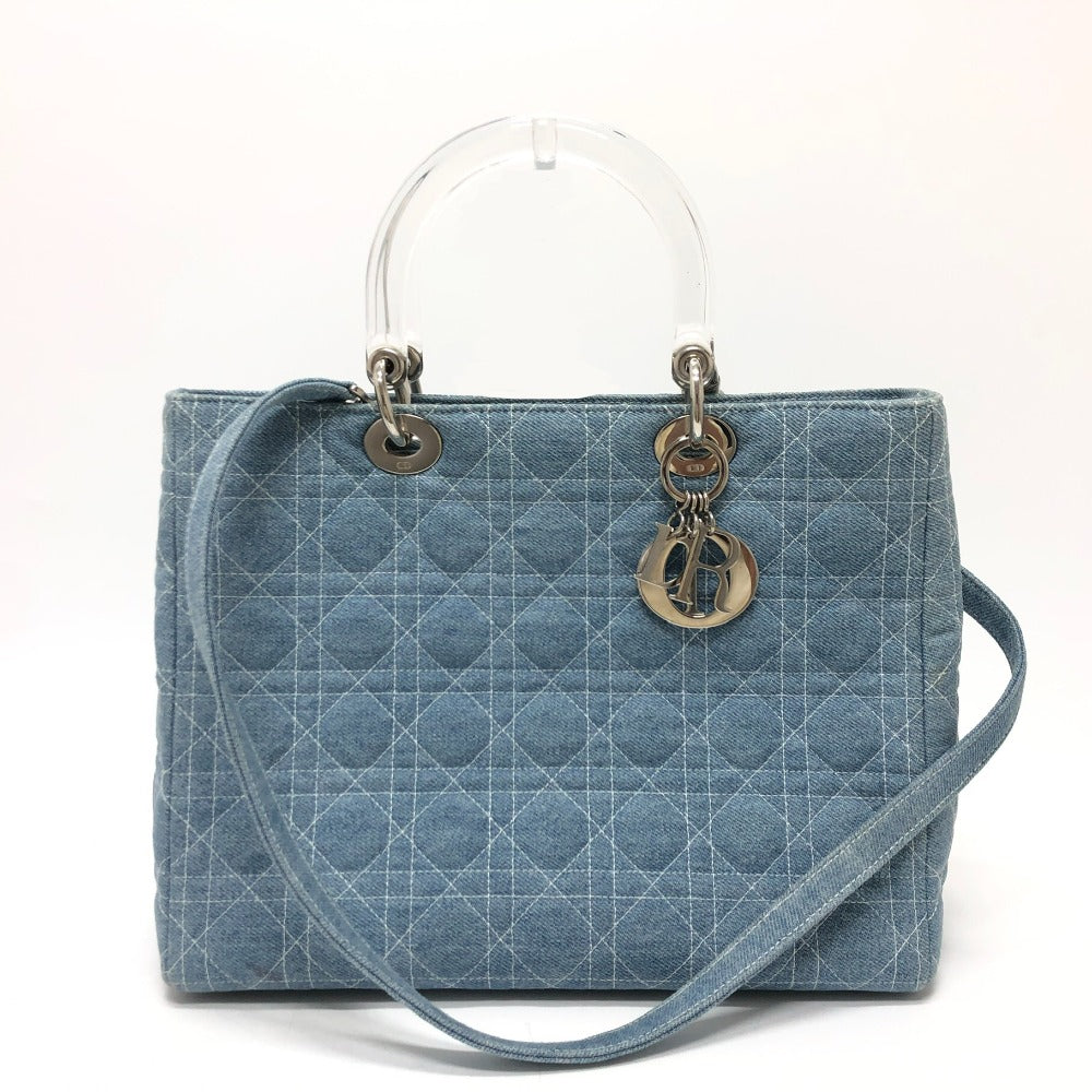 Dior Cannage Lady Dior Medium 2-Way Shoulder Bag, Tote Bag, Handbag, Canvas, Women's, Blue