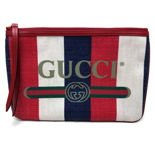 GUCCI 524788 メンズ　レディース バイアデラ シルヴィ ストライプ ロゴ クラッチバッグ キャンバス/レザー ユニセックス レッド レッド