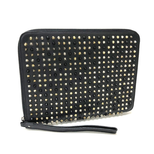 Christian Louboutin スパイクスタッズ ラウンドファスナー カバー iPadケース レザー レディース ブラック