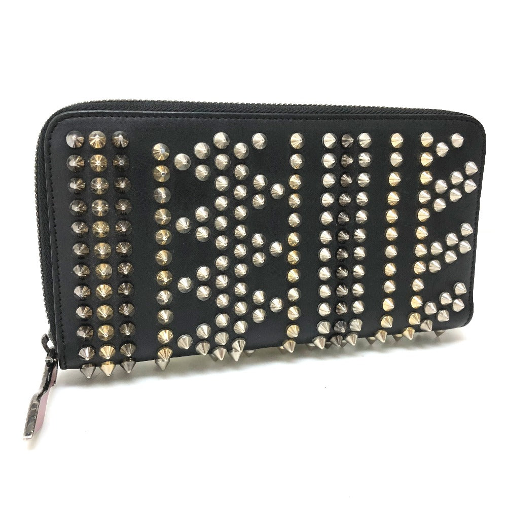 Christian Louboutin 3145073 Panettone Spike Stud Round Zip Long Wallet Leather Women's Black